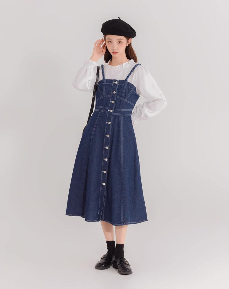 Button Down Denim Cami Midi Dress Maxct