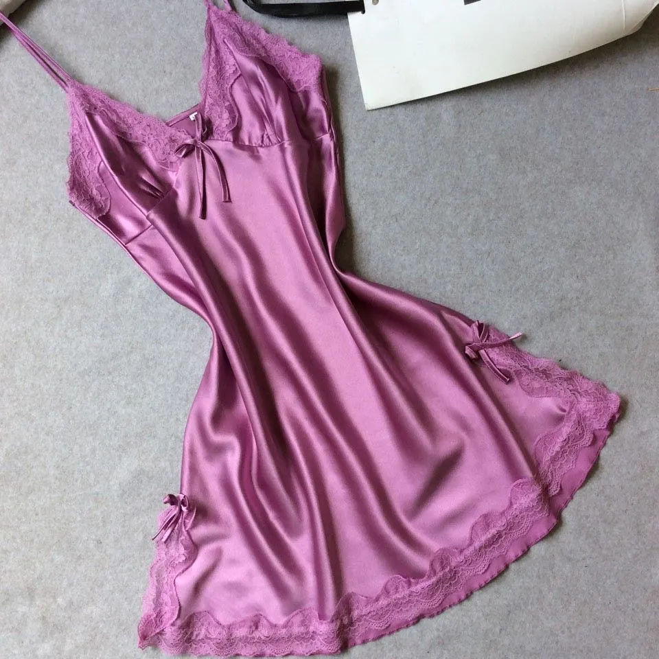 Maxct frat outfits Summer Silk-like Women's Suspender Nightdress Sexy V-neck Spinning Satin Pajamas Home Wear Agent