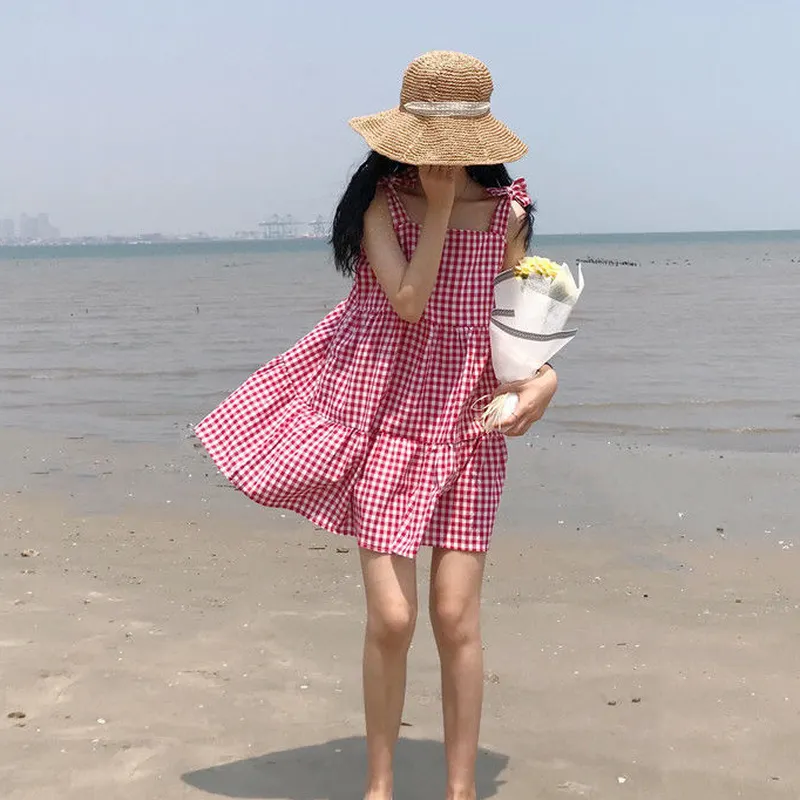 Maxct Sleeveless Dress Women Belt Design All-match Summer A-line Hot Sale Beach-dresses Ulzzang Students Fashion Vestidos Casual