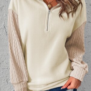 Maxct &Zip-Up Dropped Shoulder Cable-Knit Sweatshirt