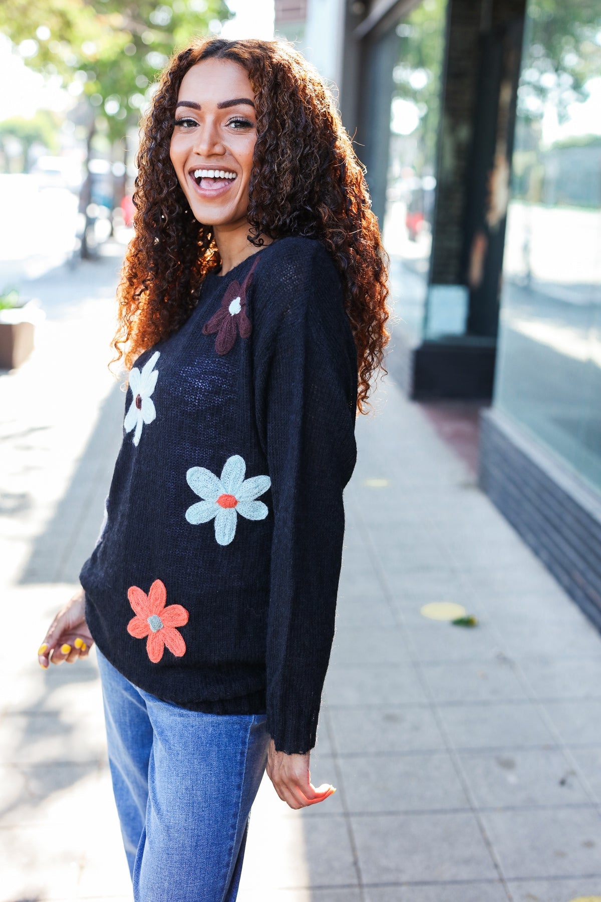 Maxct &Eyes On You Black Flower Patch Oversized Knit Sweater