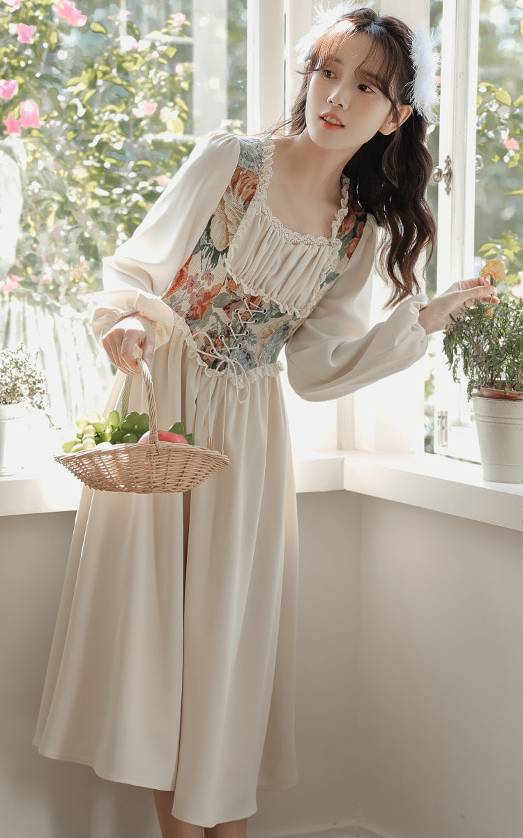 Floral Tapestry Jacquard Corset Dress Maxct