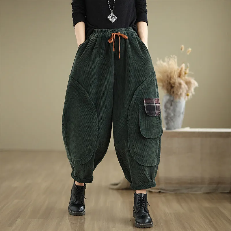 Maxct Women Winter Corduroy Fleece-Lined Casual Cropped Harem Pants