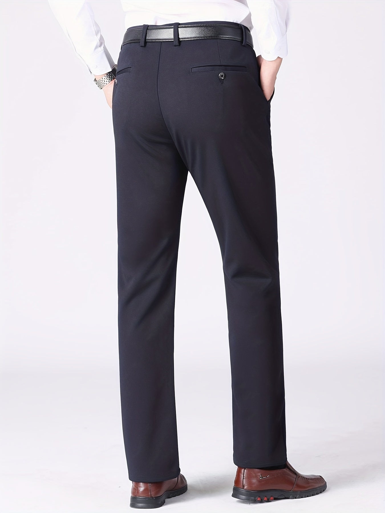 Maxct  Classic Design Dress Pants, Men's Casual Solid Color Slightly Stretch Dress Pants For Spring Summer Business