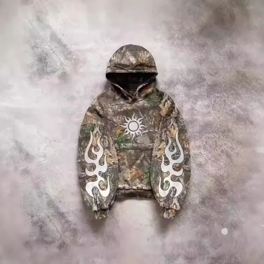 Maxct Camouflage Hooded Coat Sweater Loose New Printed Men's and Women's Pullover Street Fashion Y2K Retro