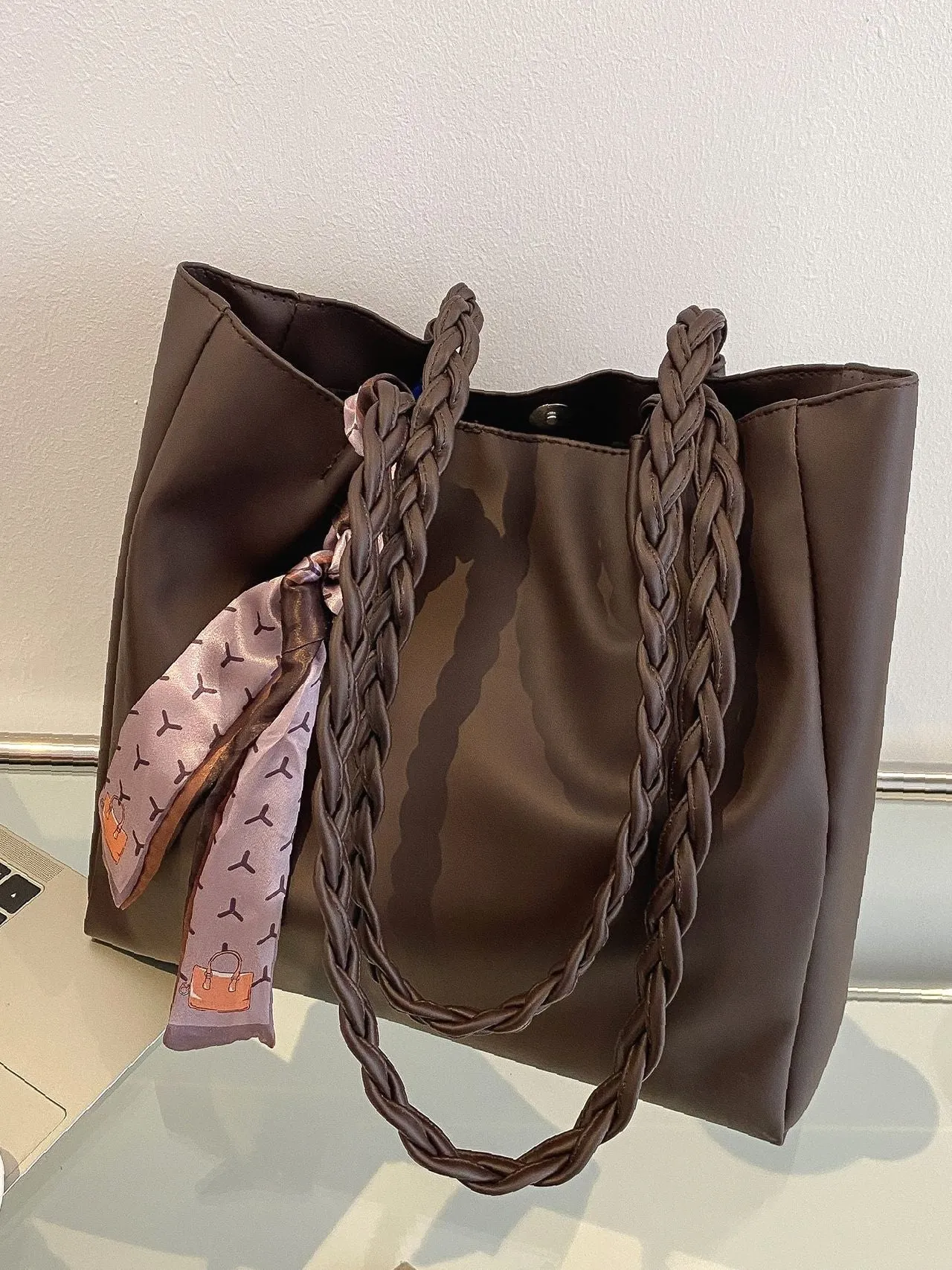 Maxct - Twilly Scarf Decor Shoulder Tote Bag  - Women Tote Bags