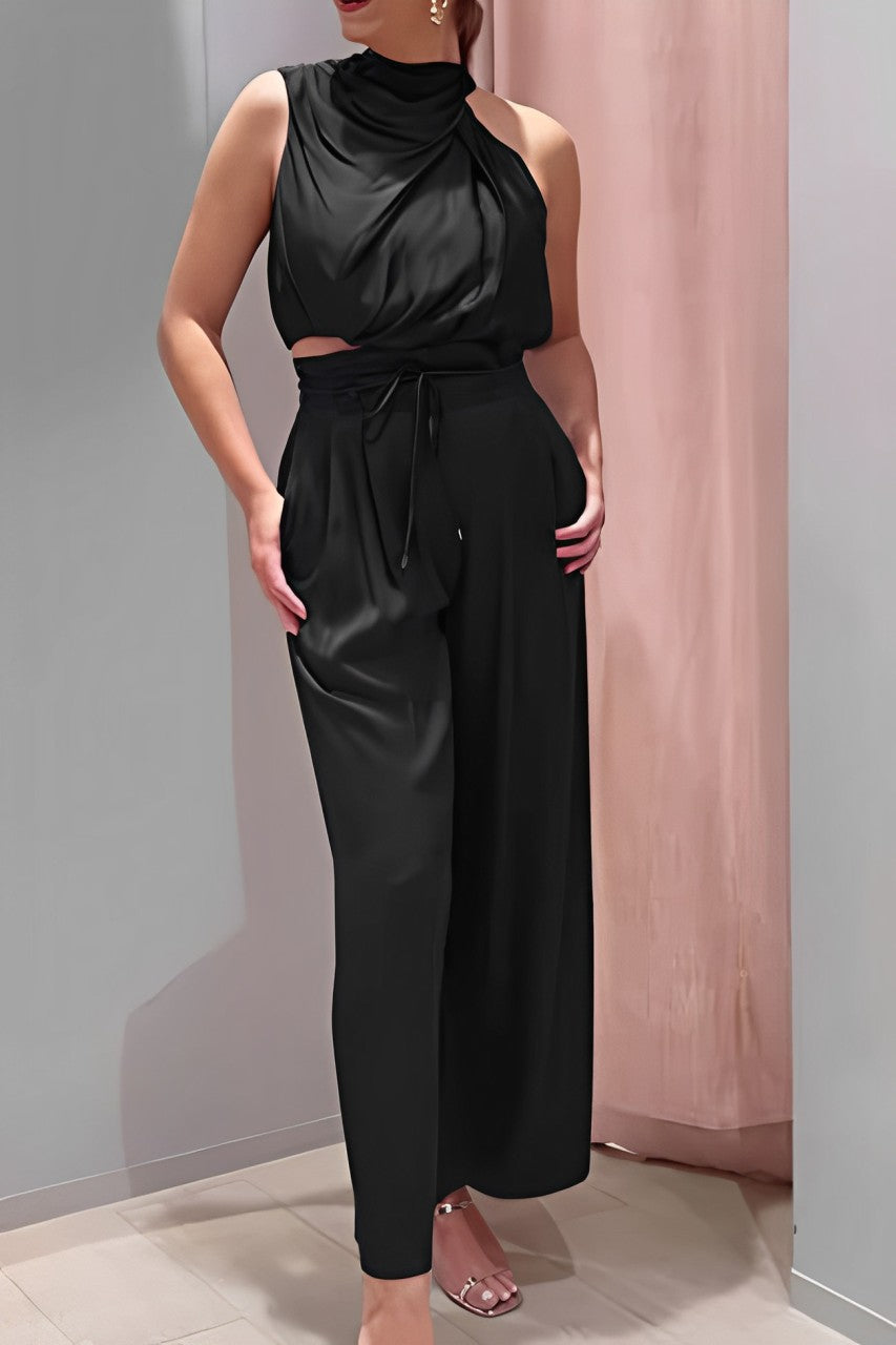 Maxct Satin Mock Neck Crop Top Pants Suits - Image 5
