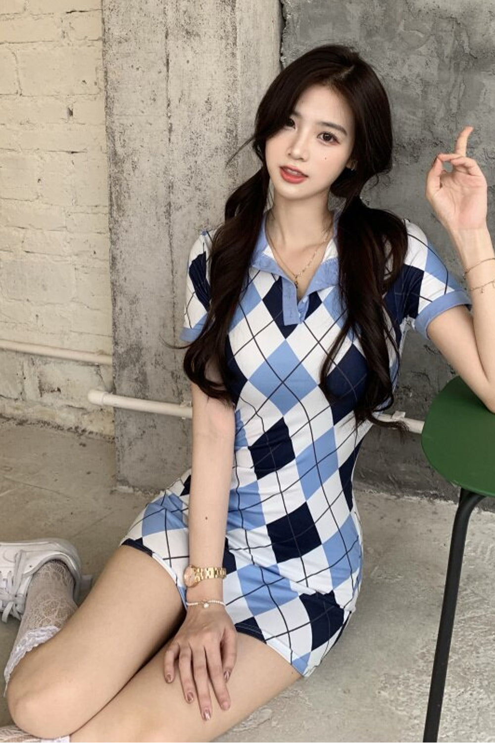 Sexy Argyle Pattern Bodycon Mini Dress Maxct