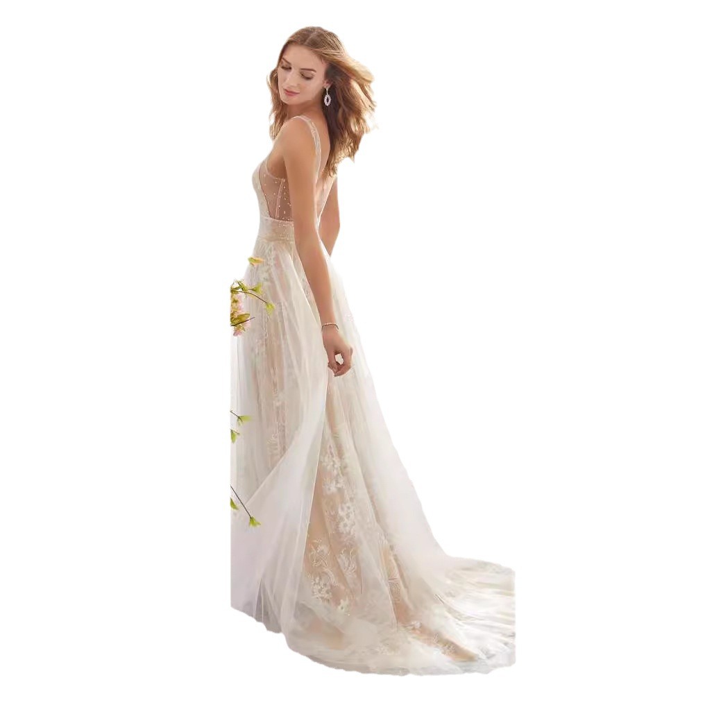 Maxct harajuku dress to impress New Wedding Dress Sexy B Collar Sleeveless Lace Wedding Dress