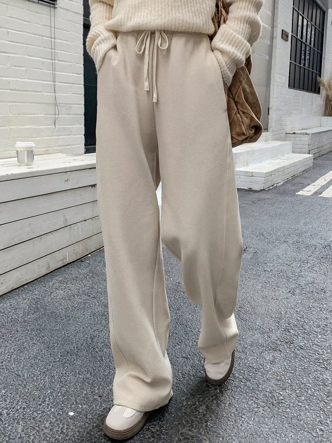 Maxct Kpop Drawstring Waist Slant Pocket Sweatpants