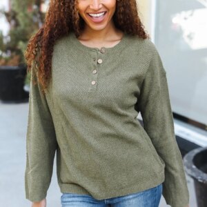 Maxct &Beautiful You Moss Green Button Down Ribbed Sweater