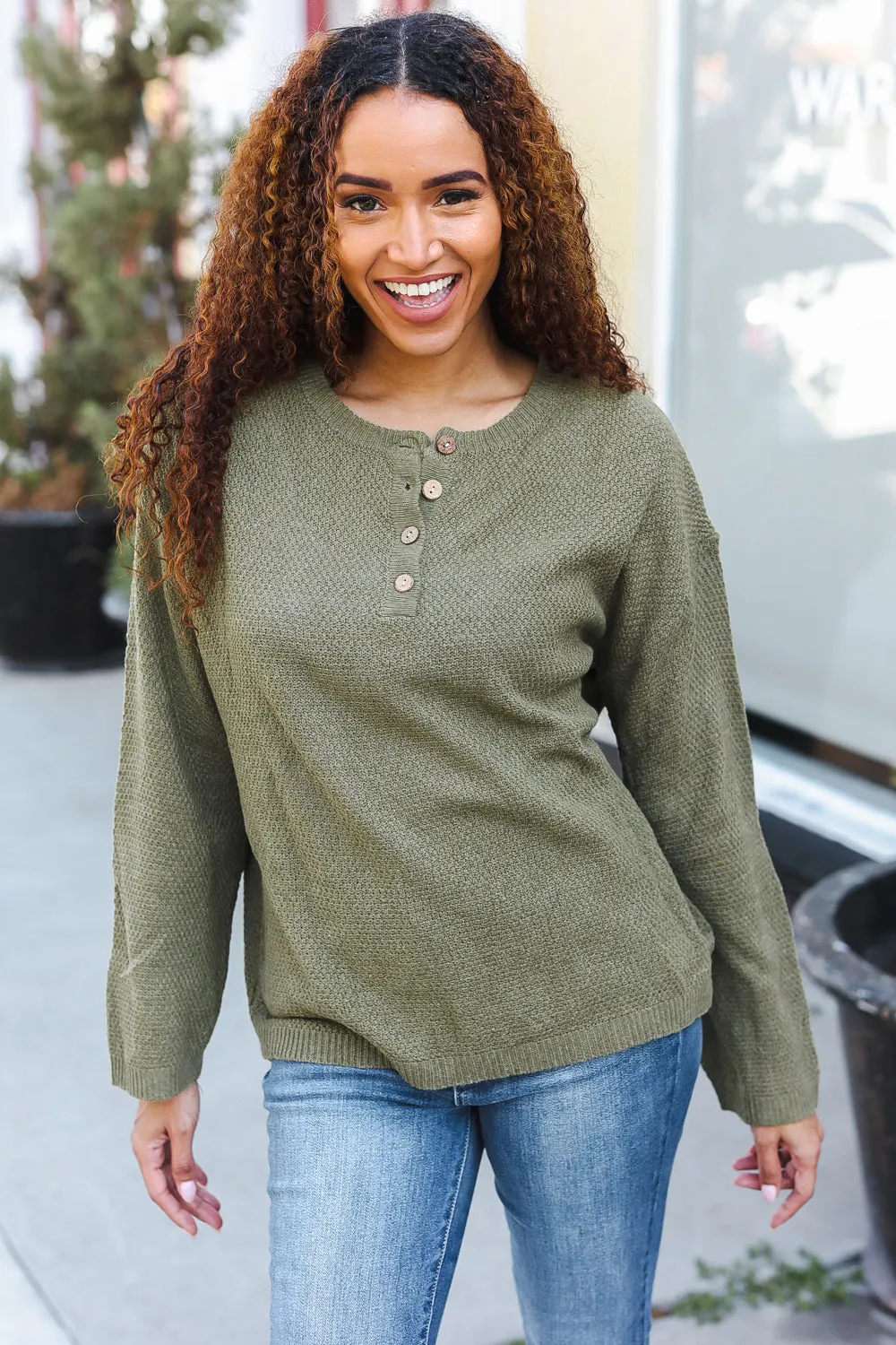 Maxct &Beautiful You Moss Green Button Down Ribbed Sweater