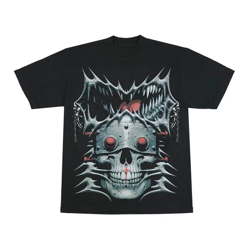 Maxct 90s Streetwear Gothic Streetwear T Shirts Men Harajuku Retro Print Pattern Oversized Tshirt Y2K Punk Skull Demon Graphic Short Sleeved Tops