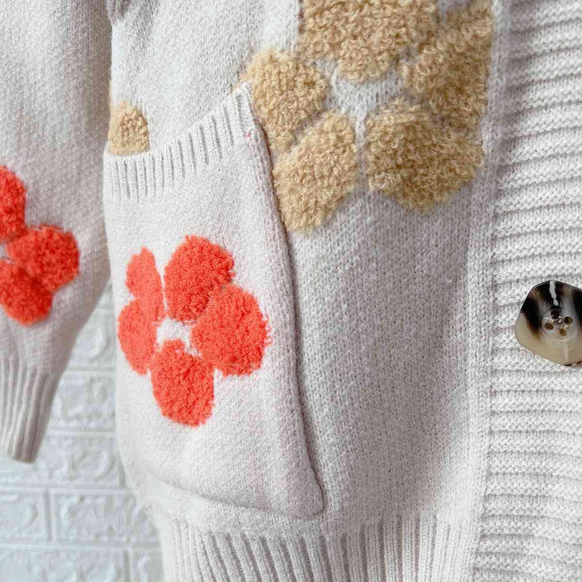 Maxct &Floral V-Neck Button Up Cardigan with Pockets