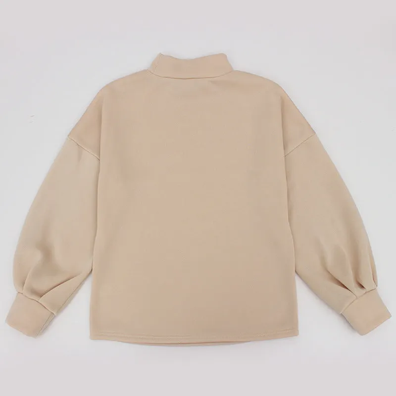 Maxct Mock Neck Puff Sleeve Sweatshirt Long Pants Suits