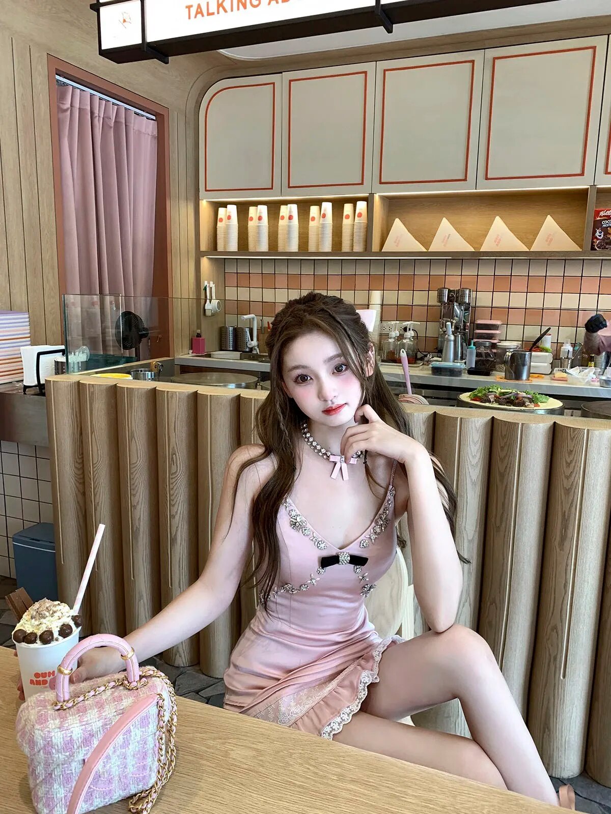 Maxct Sexy Patchwork Lace Mini Dress For Women V-neck High Waist Spaghetti Strap Dress Female Clothing