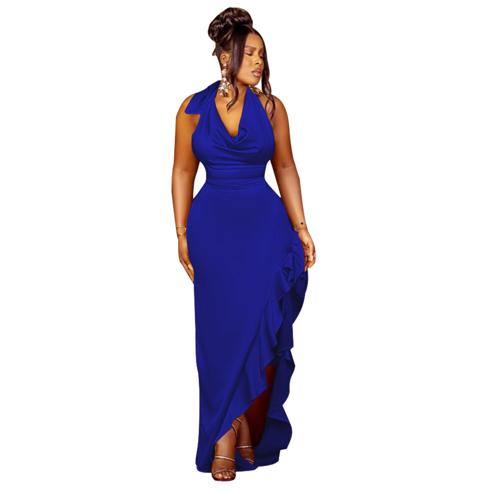 Maxct prom dresses K10440 Women's Swing Collar Halter Dress Sexy Backless Ruffles Dress - Image 9