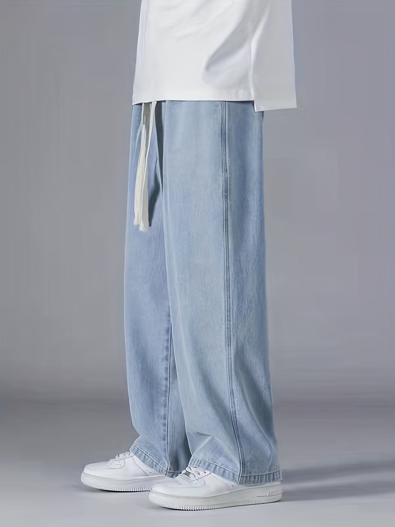 Maxct Wide Leg Cotton Jeans, Men's Casual Street Style Loose Fit Denim Pants For Spring Summer
