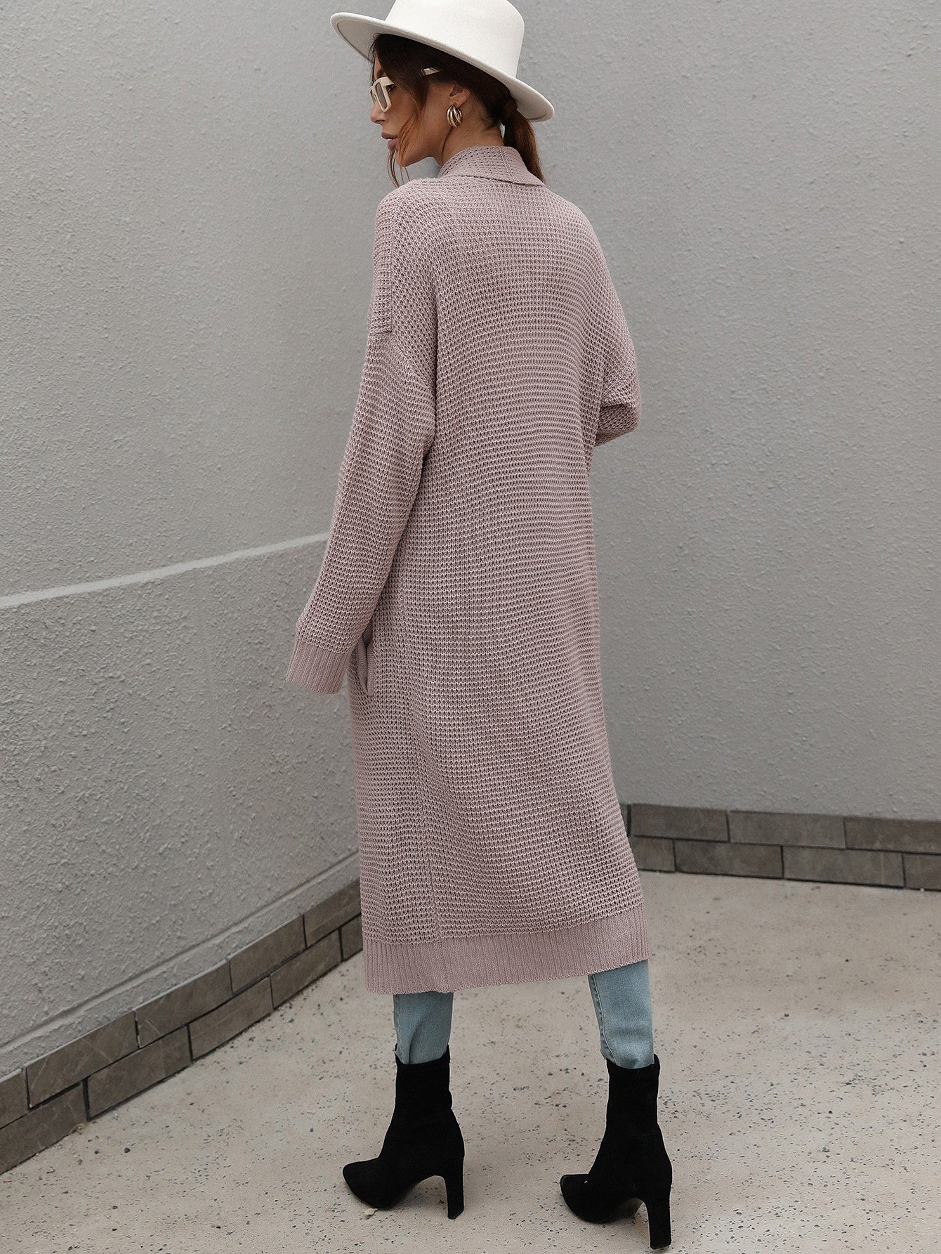 Maxct &Double Take Waffle Knit Open Front Duster Cardigan With Pockets