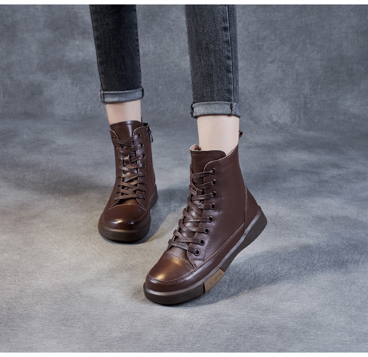 Handmade Retro Leather Ankle Boots: Women's Winter Flats - true deals club