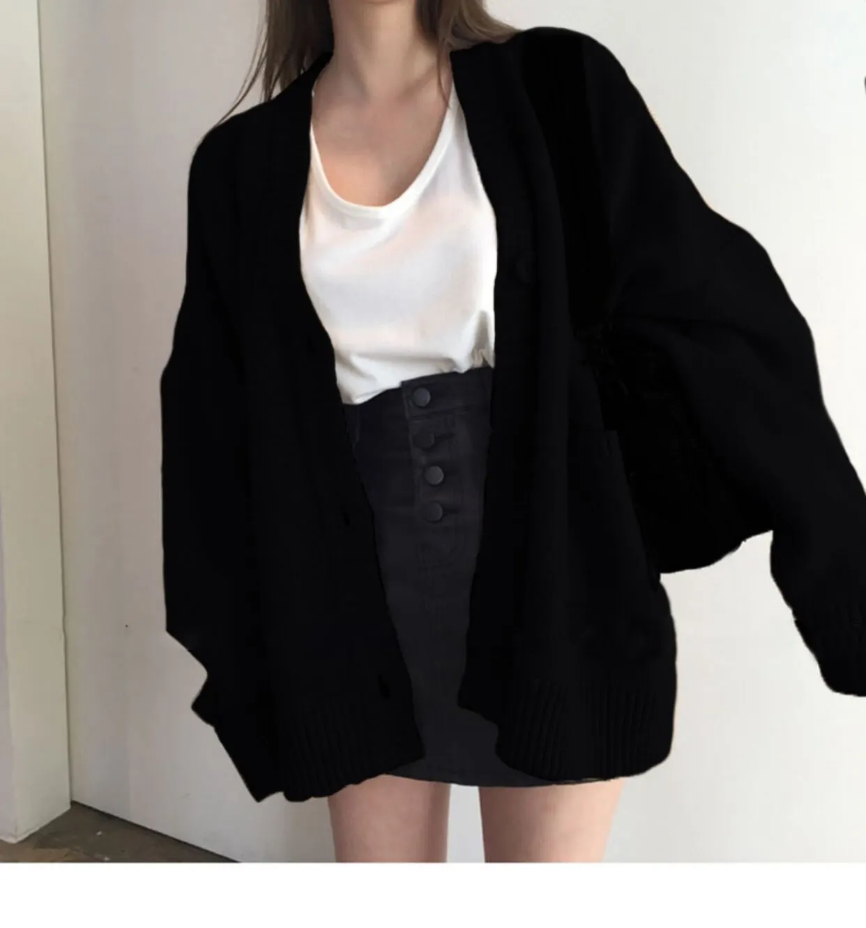 Maxct Solid Color Oversized Casual Knitted Cardigan