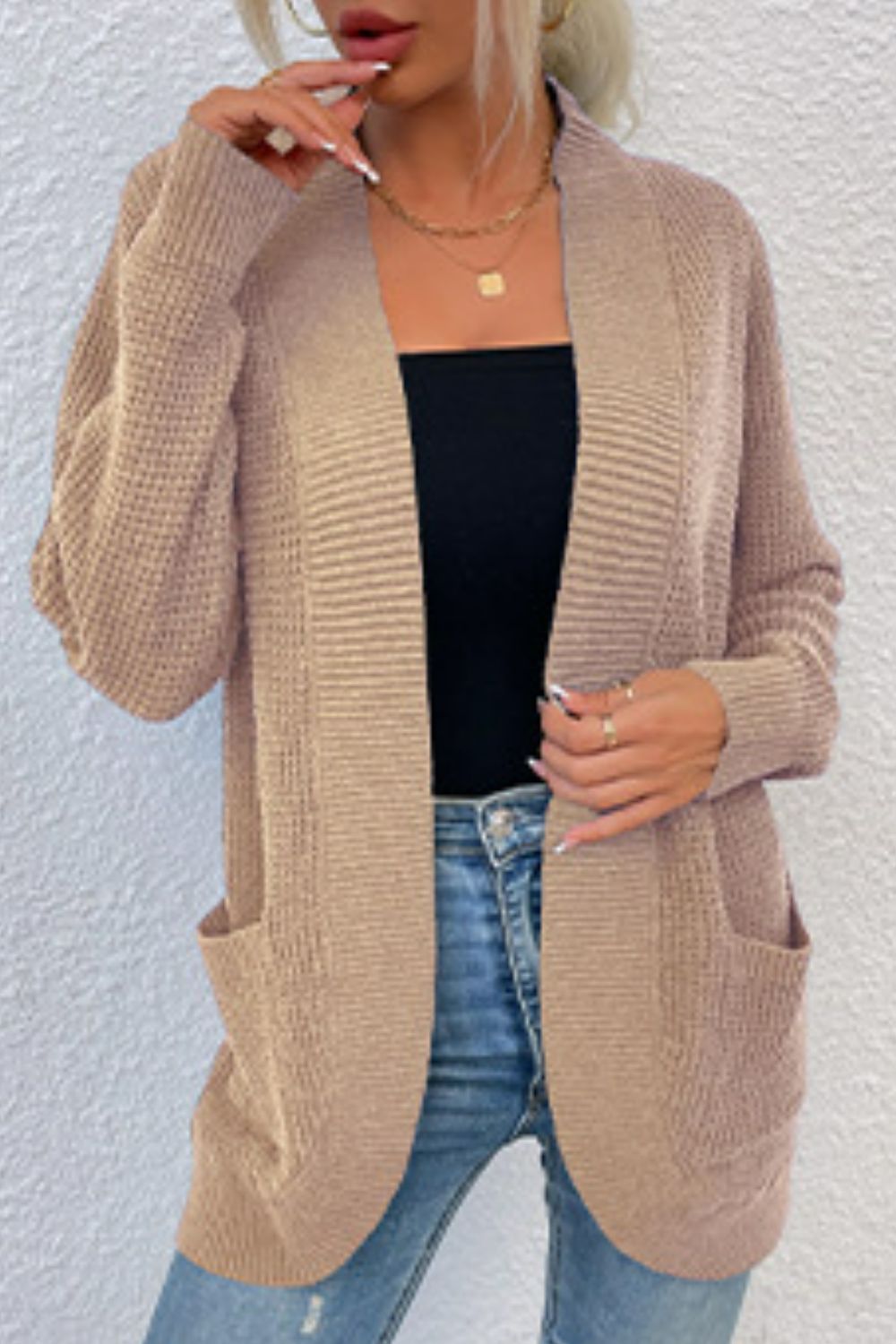 Maxct &Open Front Rib-Knit Cardigan with Pockets