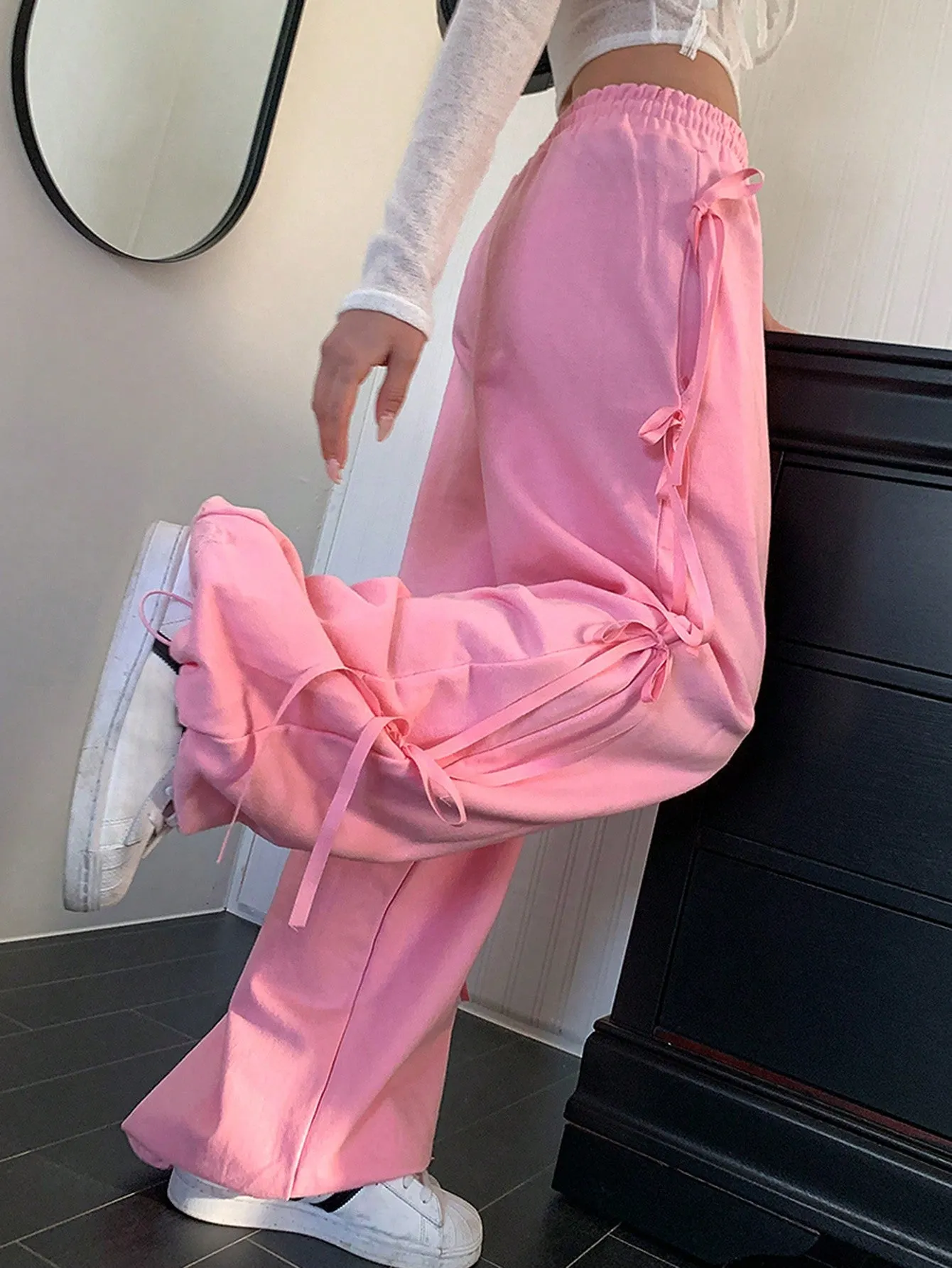 Maxct Women's Side Bowknot Drawstring Loose Sports Pants