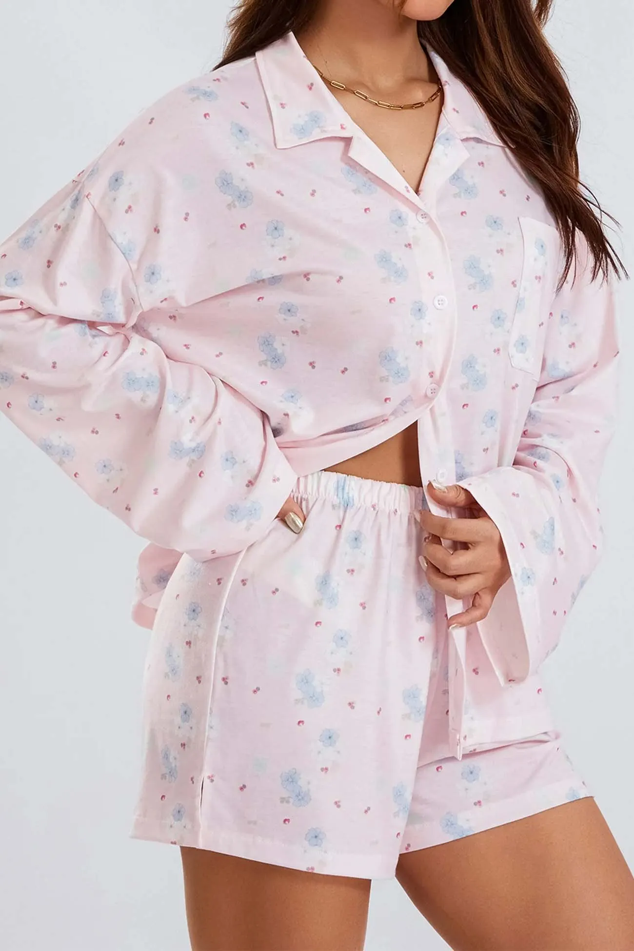 Maxct Printed Long Sleeves Button Shirt Shorts Set