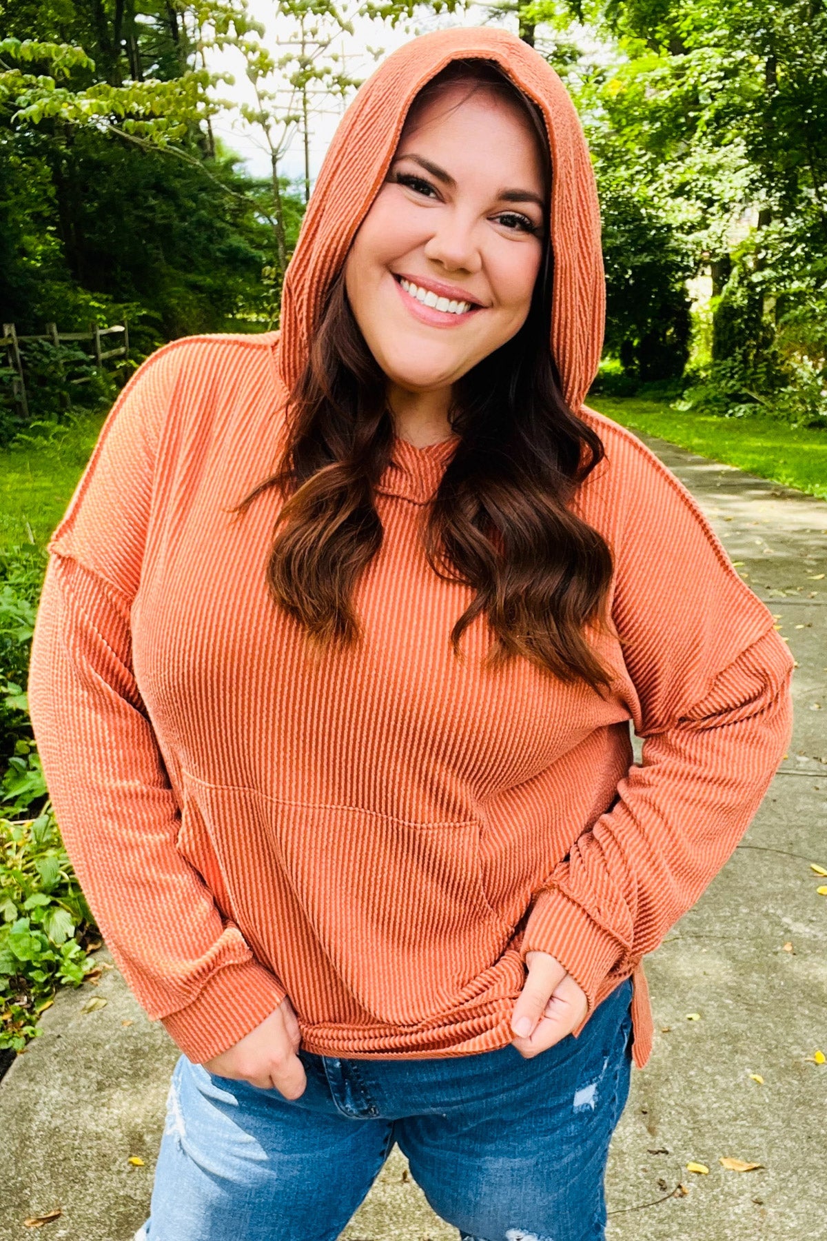 Maxct &Cozy Days Rust Mineral Wash Rib Knit Hoodie