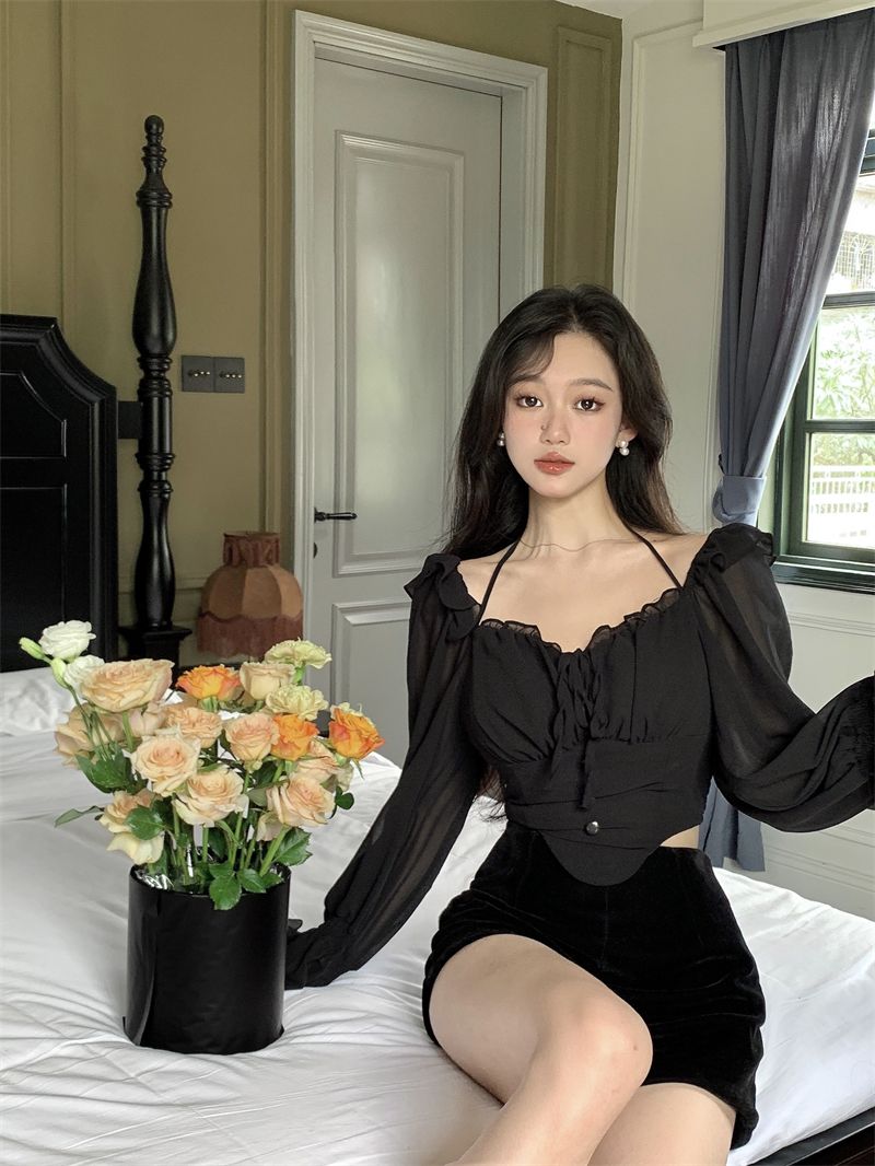 Shirts Blouses Spring Autumn Halter Off Shoulder Ruffles Patchwork Blusa Feminina Vintage Elegant Sexy Camisas De Mujer