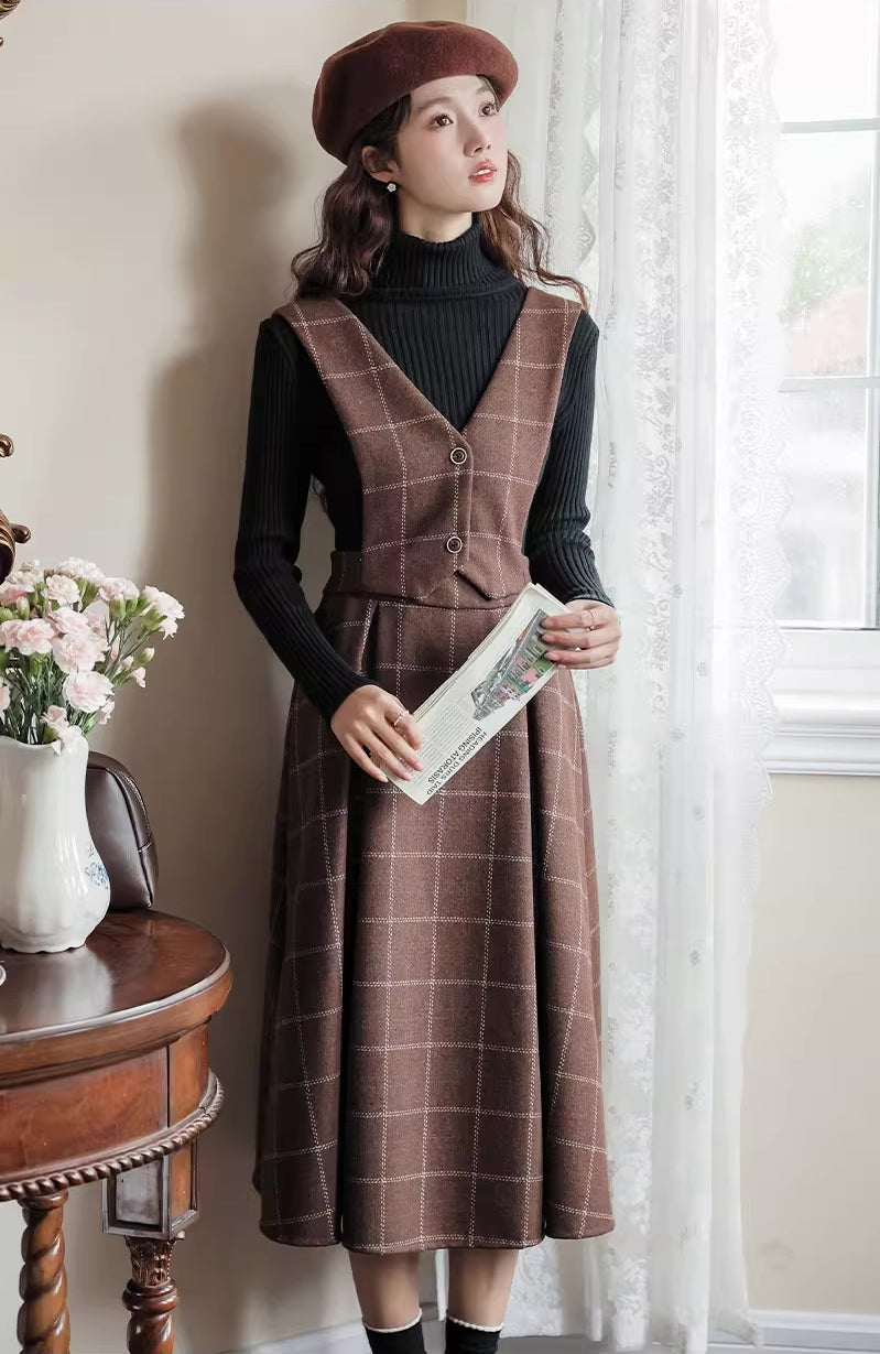 Plaid Vest Pinafore Dress Maxct