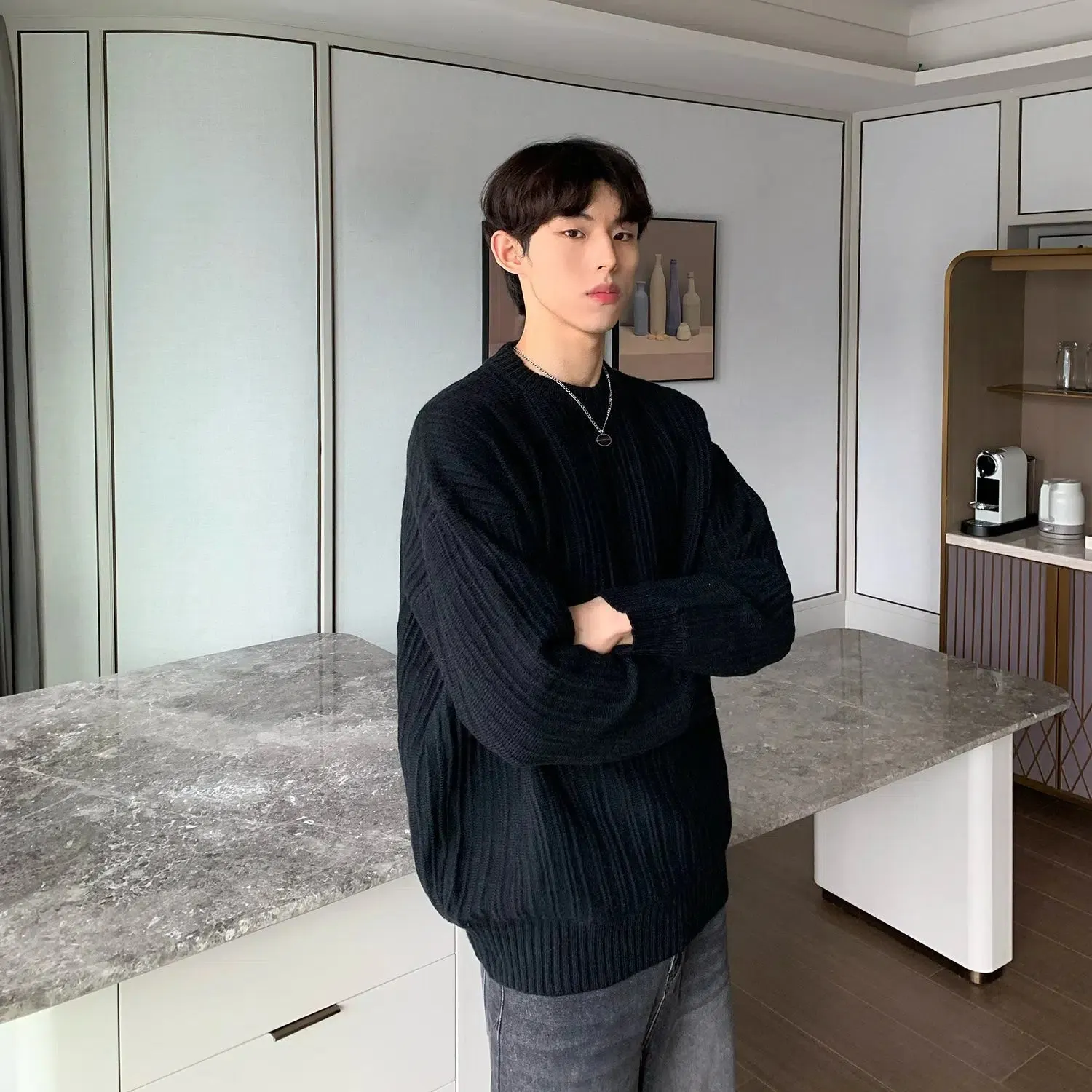 Maxct Vertical Textured Round Neck Sweater