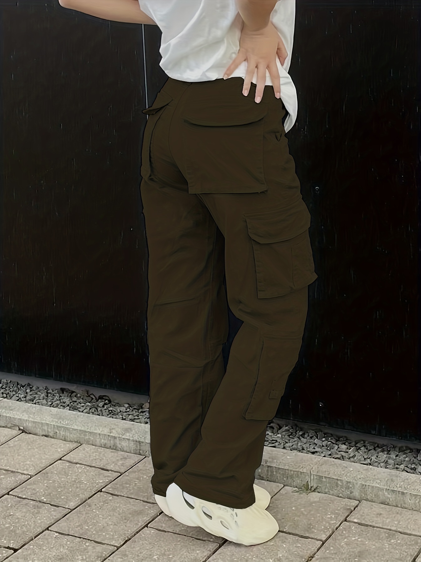 Plain High Rise Cargo Denim Pants, Loose Solid Color Retro Cargo Jeans, Street Casual Style, Women's Denim Jeans & Clothing