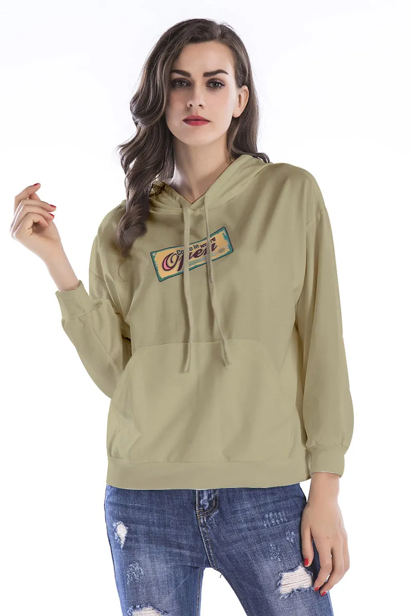Women's Printed Pocket Drawstring Sweatshirt Maxct