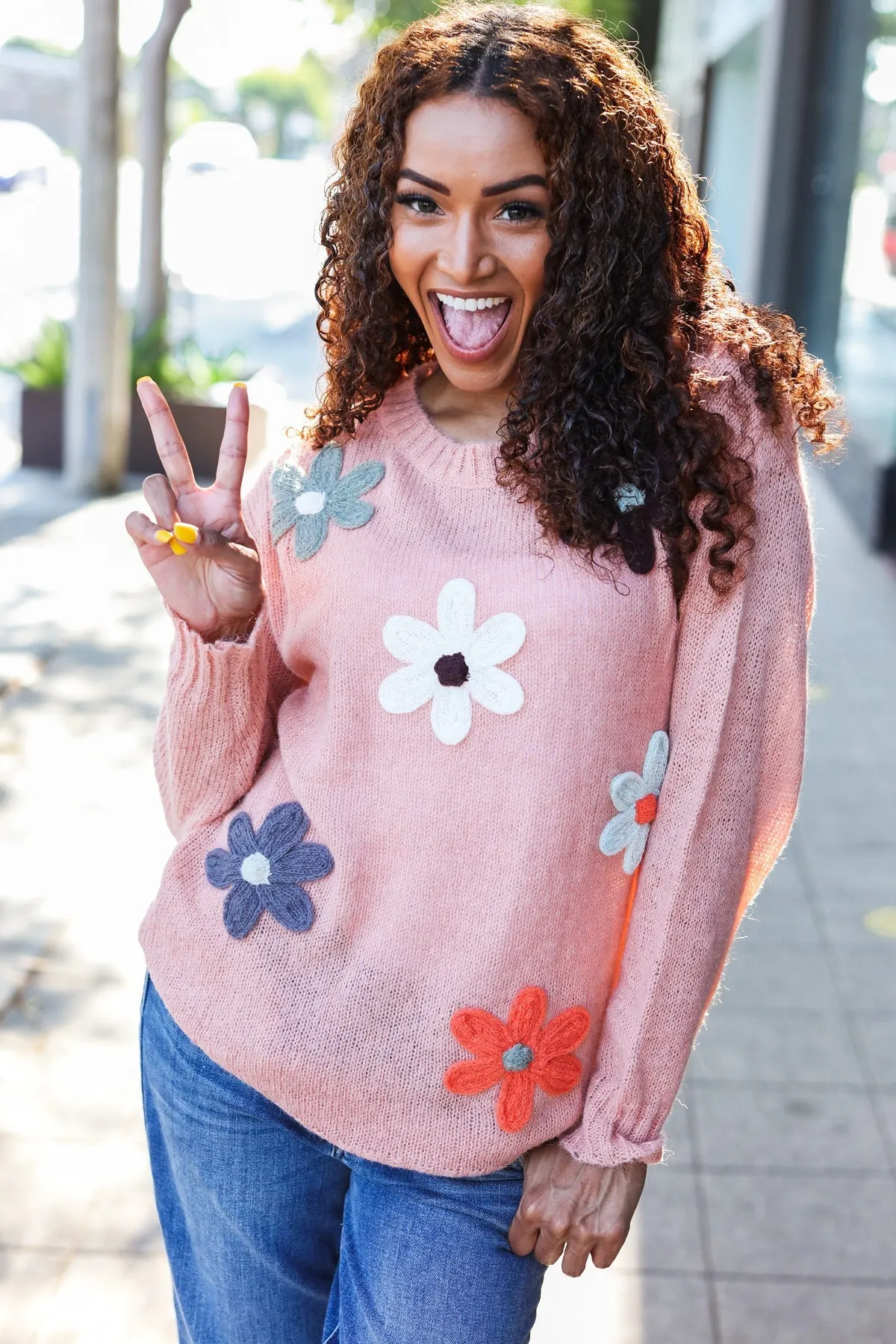 Maxct &Eyes On You Terracotta Flower Patch Oversized Knit Sweater