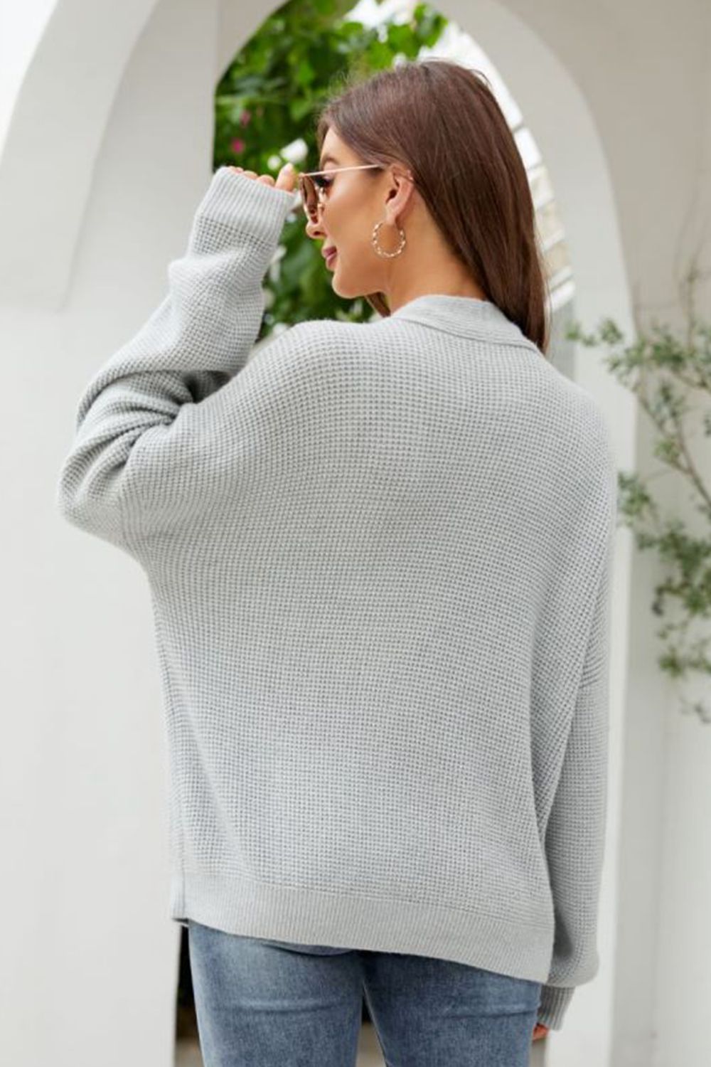 Maxct &Waffle-Knit Dropped Shoulder Cardigan