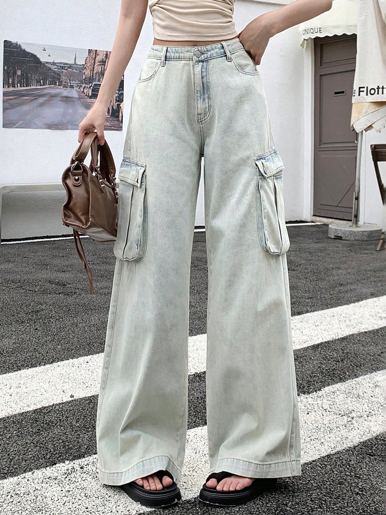 Maxct Women Fashionable High Waisted Wide Leg Denim Pants With Pocket Design - Image 5