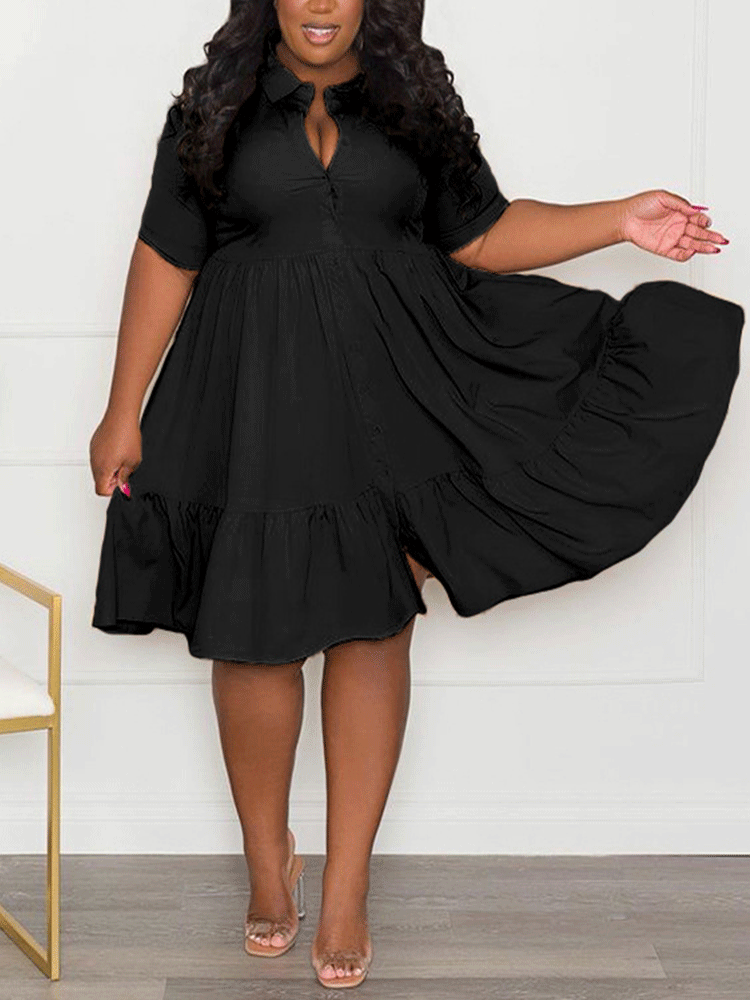 V-neck Lapels A-line Mini Dress Maxct