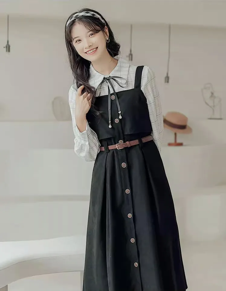 Suede Button Up Cami Pinafore Dress Set Maxct