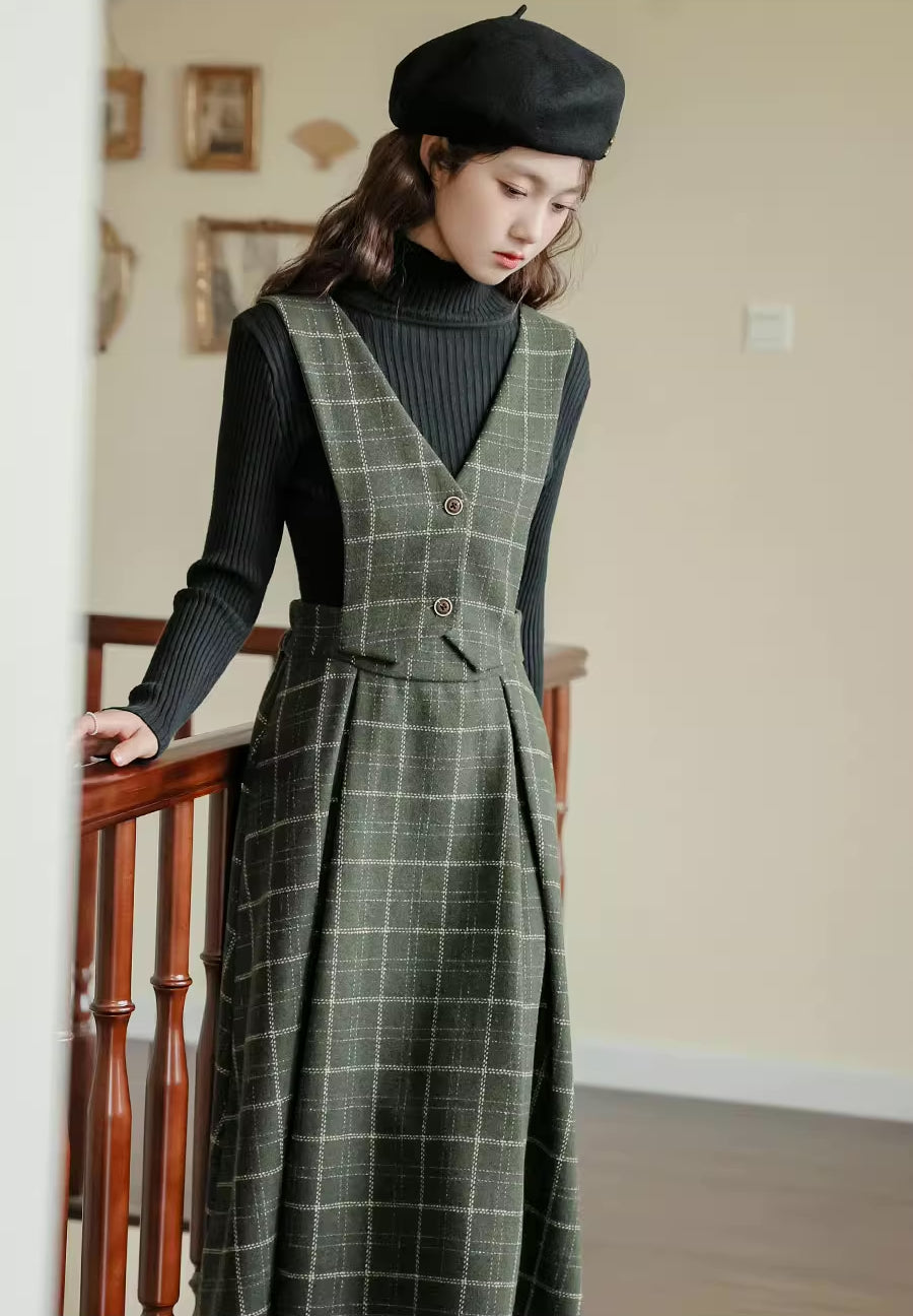 Plaid Vest Pinafore Dress Maxct