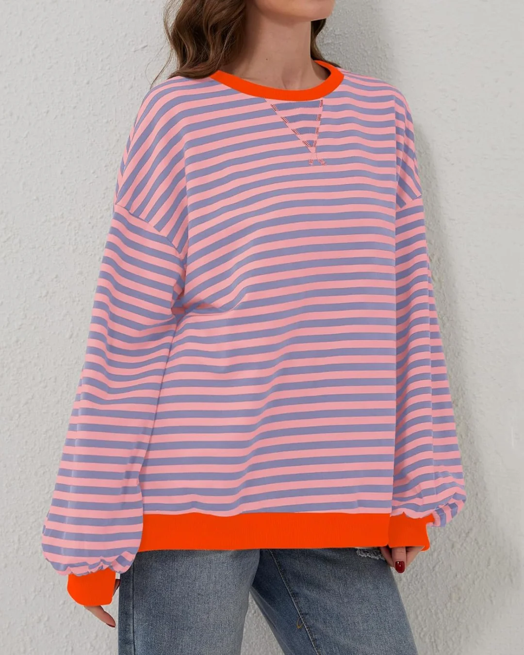 OVERSIZED STRIPED LONG SLEEVE SWEATSHIRT