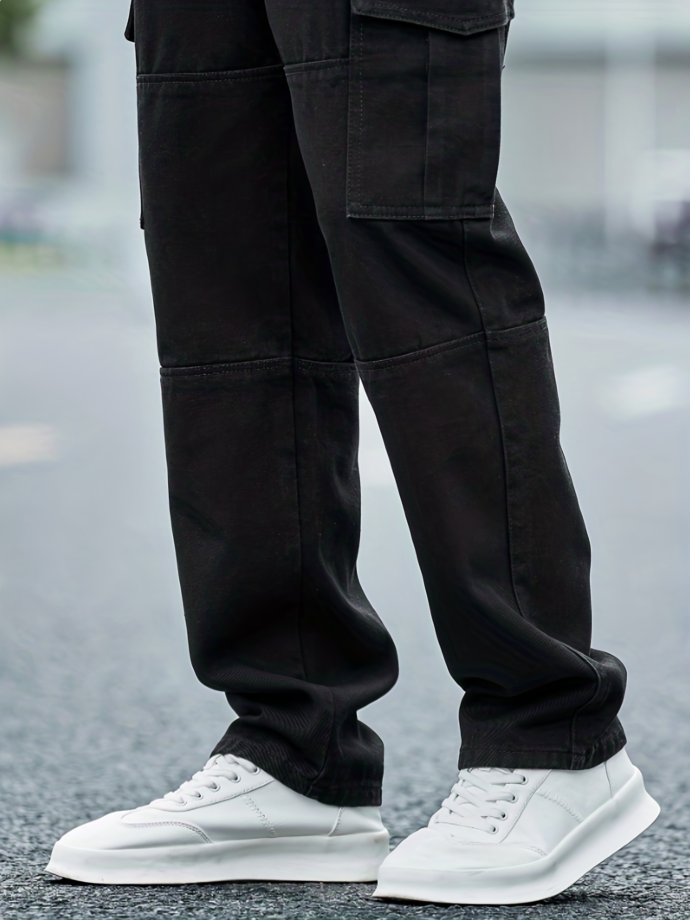 Loose Fit Flap Pocket Jeans, Men's Casual Street Style Denim Pants For All Seasons