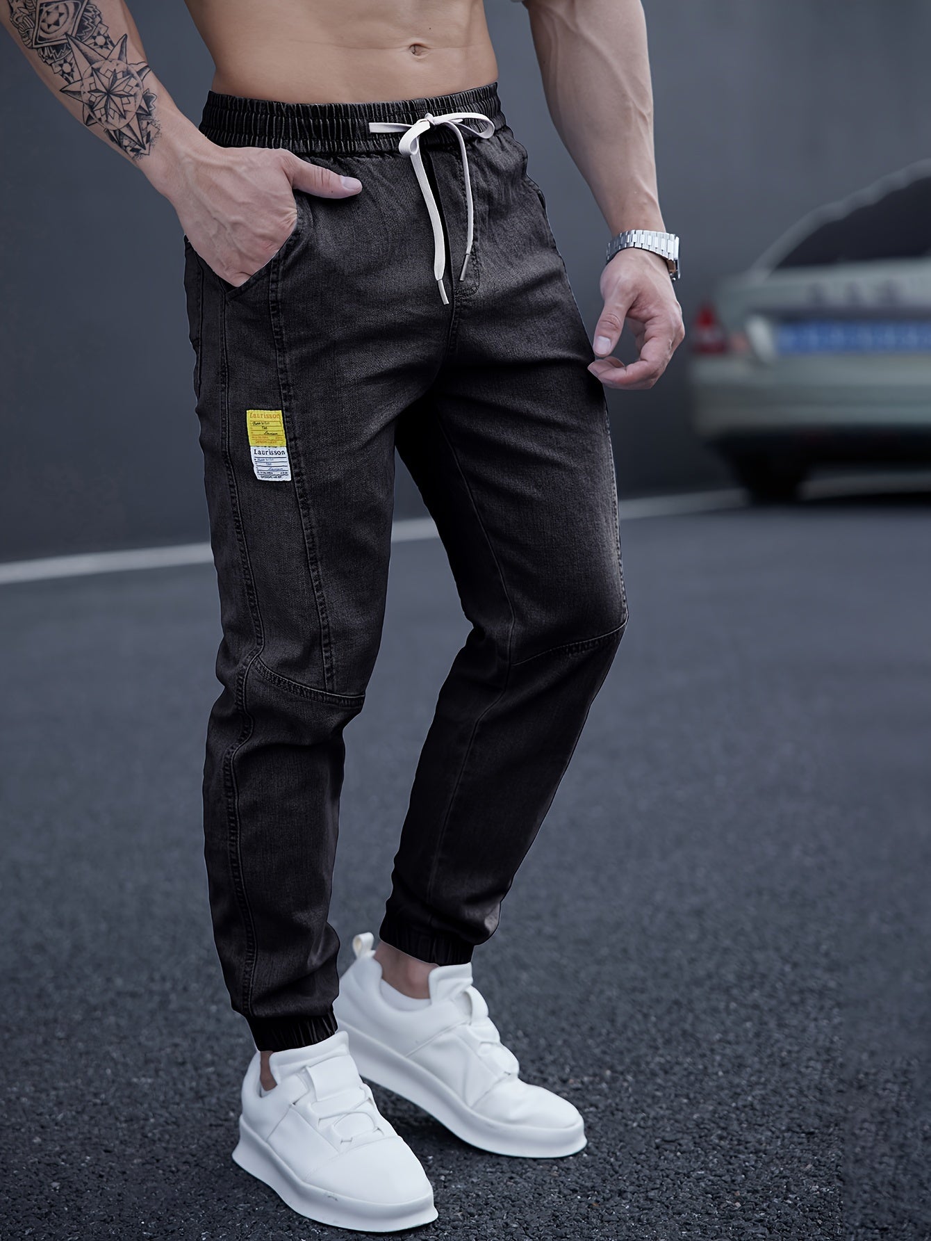 Men's Drawstring-Waist Tapered Denim Joggers