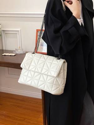 Minimalist Quilted Chain Flap Square Bag - Women Tote Bags