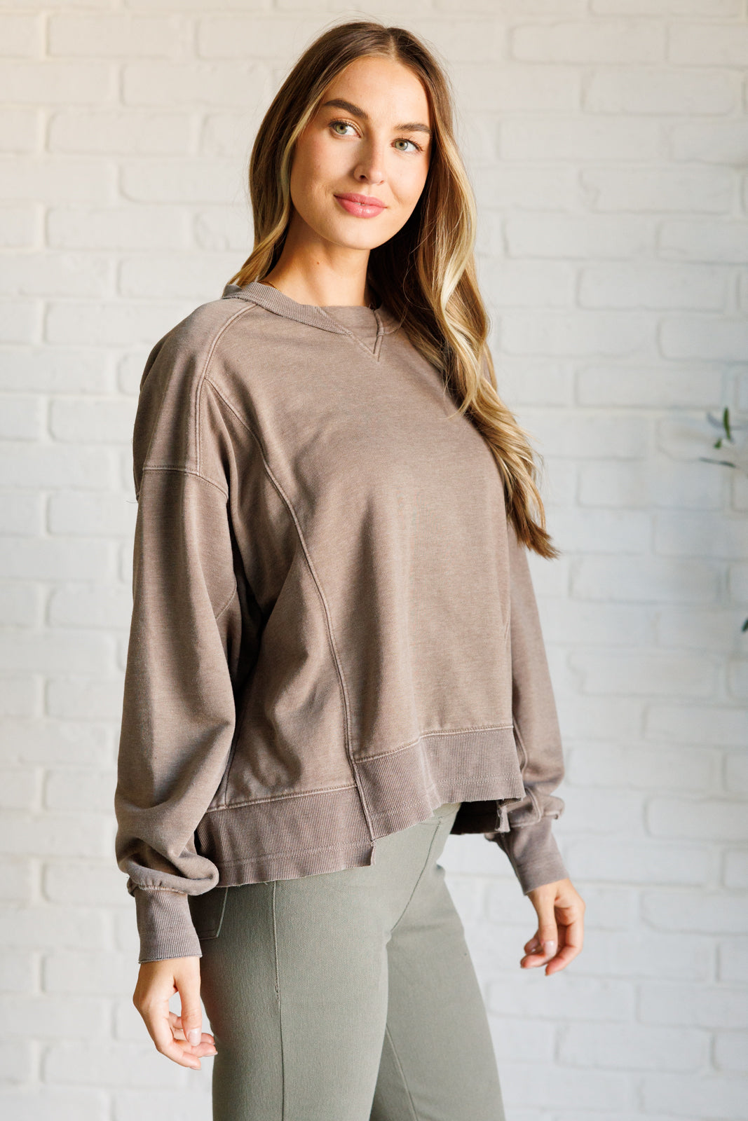 Maxct &Quick Fix Mineral Wash Crew Neck Pullover in Mocha