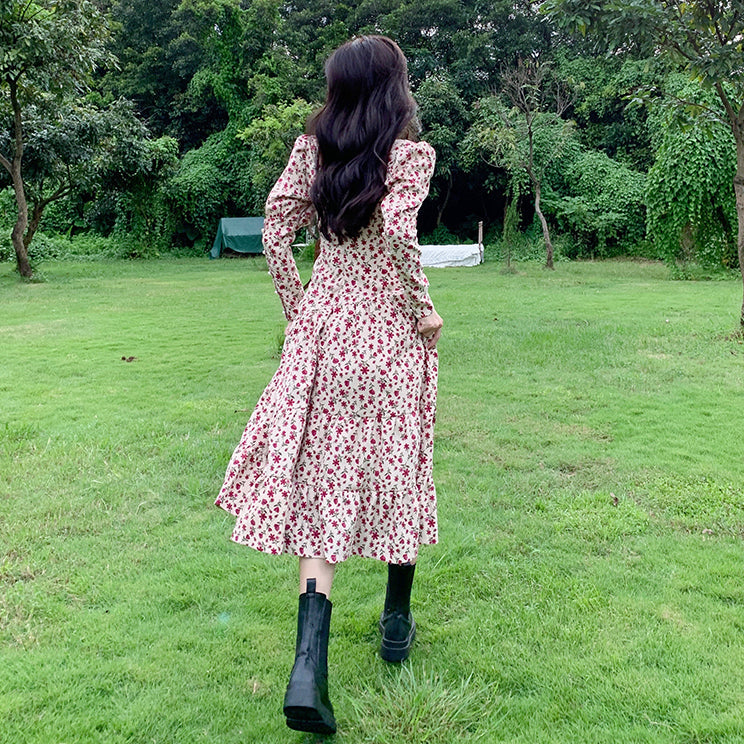 Sweet Floral Corduroy Midi Dress Maxct