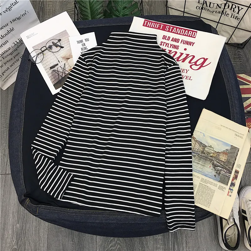 Maxct Long Sleeve T-shirts Women Striped Tshirts All-match Loose Basic Tops Leisure Korean Style Mujer Fashion Clothing Ins