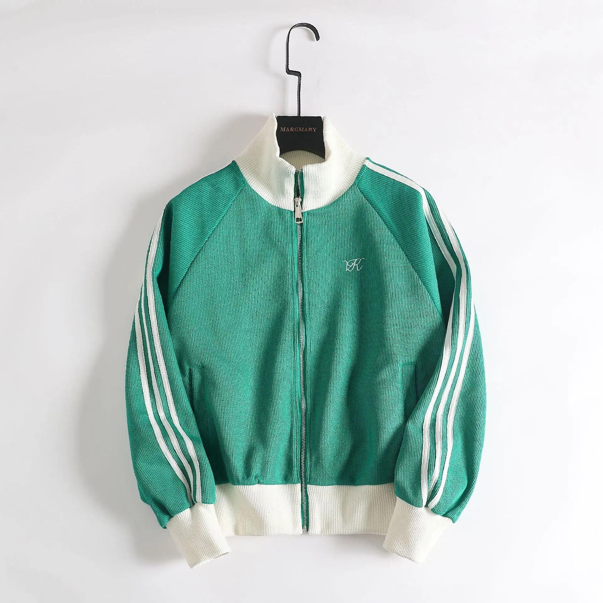 Maxct Contrast Zip Up Side Striped Cardigan