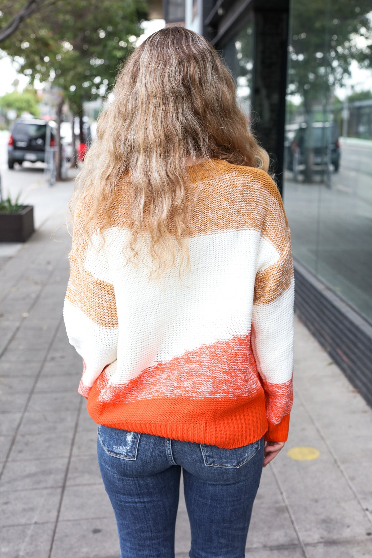 Maxct &Adorable You Camel & Orange Color Block Sweater