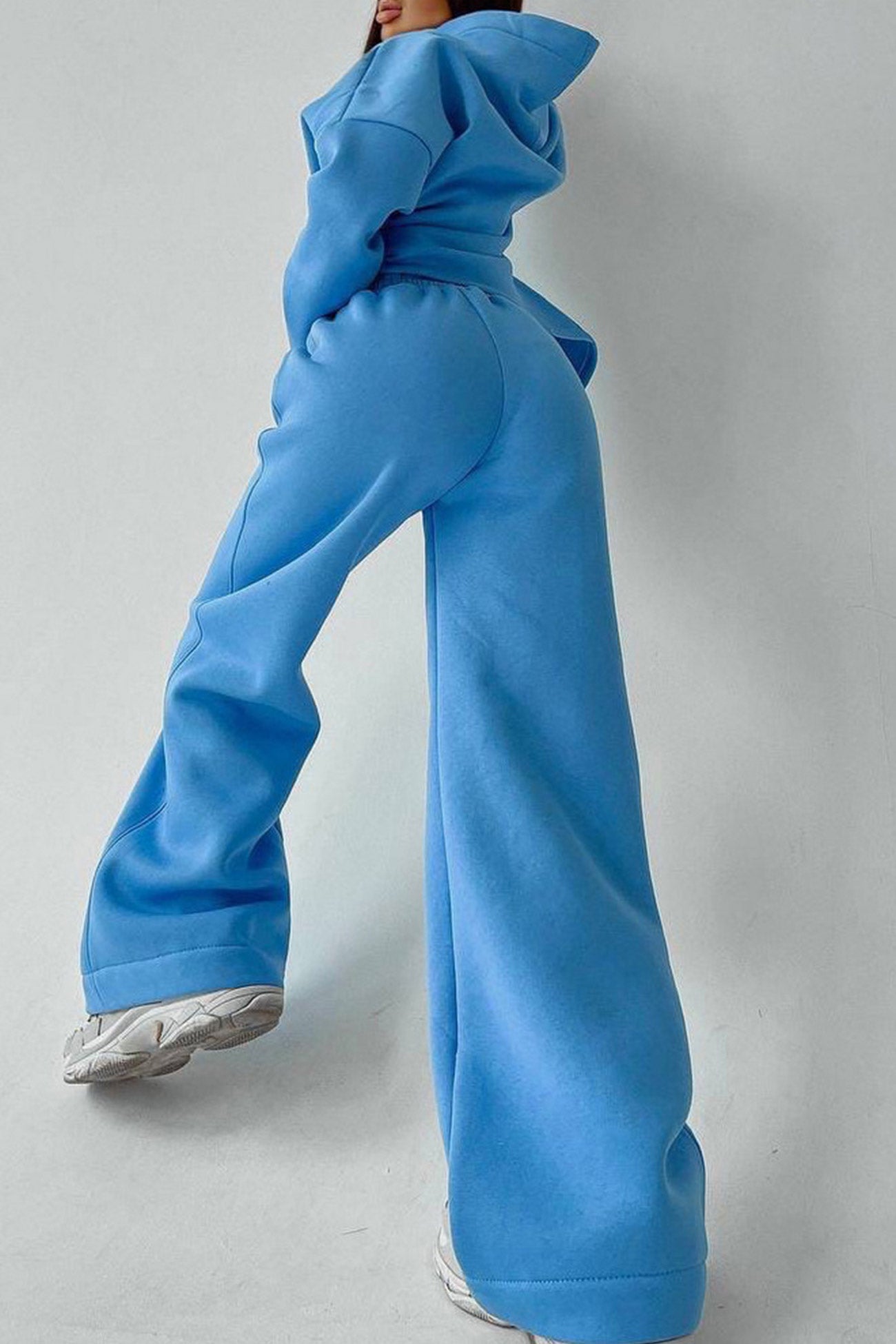 Maxct-Solid Hoodie Wide Leg Long Pants Suits